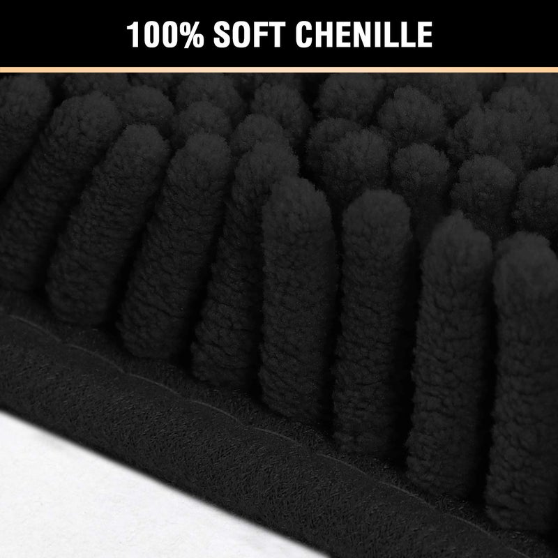 H.VERSAILTEX 20x32 Bath Mat Non-Slip Bathroom Rug Shag Shower Mat Machine-Washable Bath Mats with Water Absorbent Soft Microfibers Chenille Plush Rugs - Black - Image 2